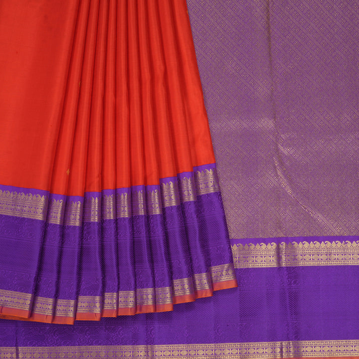 Hayagrivas Handloom Red Kanjivaram Silk Saree with Purple border KBE1165I3-1