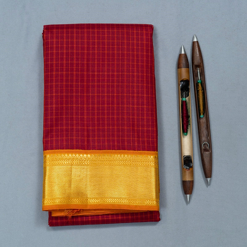 Hayagrivas Handloom Maroon Kanjivaram Silk Saree with Orange Border KBF481F4-1