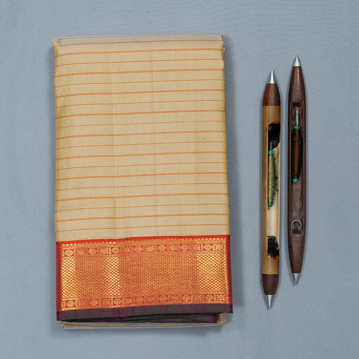 Hayagrivas Handloom Sandal Kanjivaram Silk Saree with Orange Border KBF615G7-1