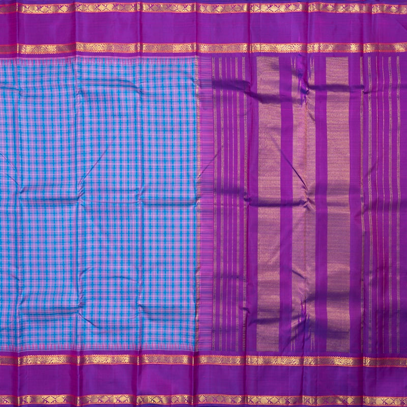 Hayagrivas Handloom Pink &amp; Blue Checks Kanjivaram Silk Saree with Purple Border KBF615G9-1