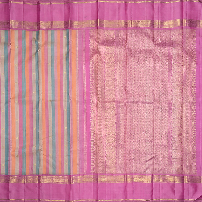 Hayagrivas Handloom Multicolour Stripes Kanjivaram Silk Saree with Rose Pink Border SSBFL424J1-1-BF424-SBS