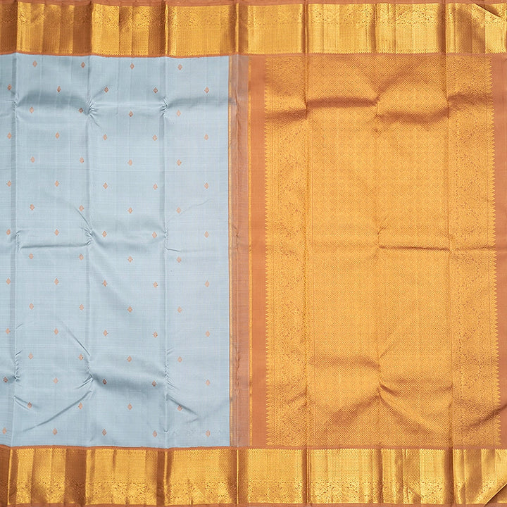 Hayagrivas Handloom Powder Blue Kanjivaram Silk Saree with Rust Orange Border SSCBF186J-1