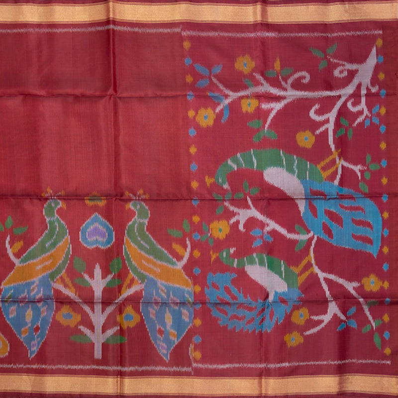 Hayagrivas Dark Maroon Handloom Ikkat Soft Silk Saree KBF55D1-14