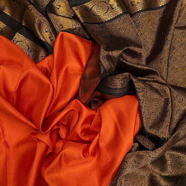 Hayagrivas Handloom Fanta Orange Kanjivaram Silk Saree with Black Border KBF186E2-1