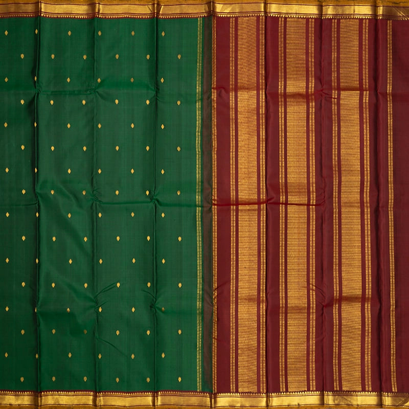 Hayagrivas Handloom Bottle Green Kanjivaram Silk Saree with Maroon Border KBE1474J4-4