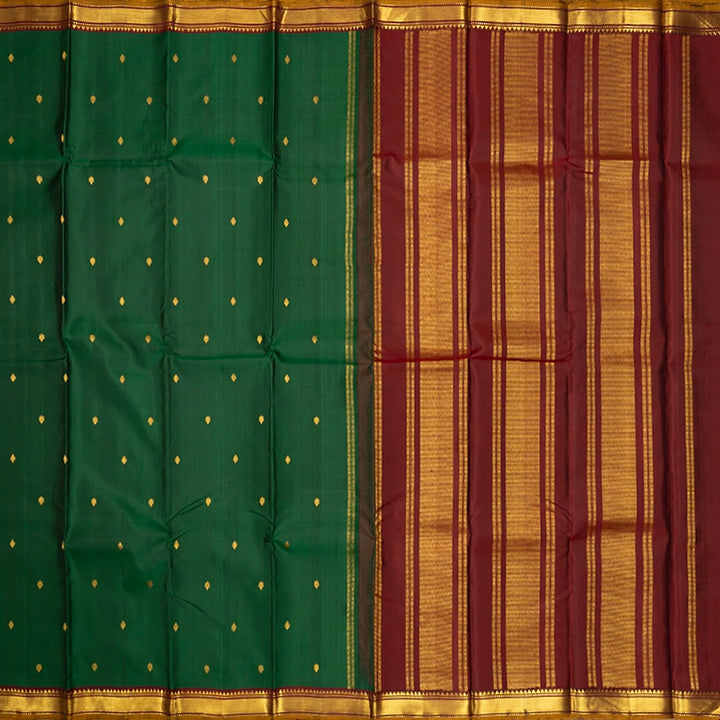 Hayagrivas Handloom Bottle Green Kanjivaram Silk Saree with Maroon Border KBE1474J4-4