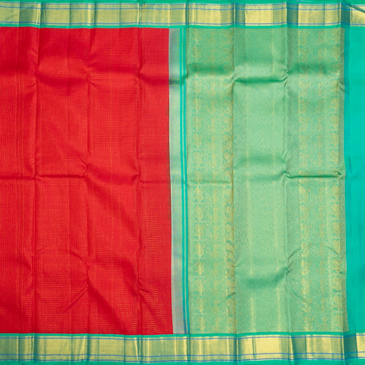 Hayagrivas Handloom Red Kanjivaram Silk Saree with Aqua Green Border KBF427F5-3