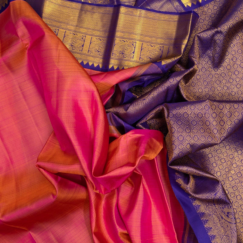 Hayagrivas Handloom Dual Tone (Pink & Orange) Kanjivaram Silk Saree KBF473F2-3