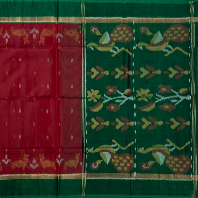 Hayagrivas Maroon Ikkat Kora Silk Cotton Saree KBE2274B1-1