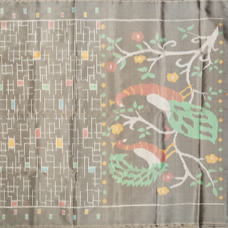 Hayagrivas Greige Handloom Ikkat Soft Silk Saree KBE2157A1-11