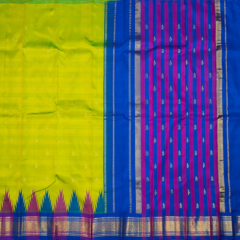 Hayagrivas Fluorescent Green Pure One-sided border Kanjivaram Silk Saree KBF513F1-1