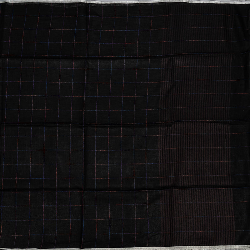 Hayagrivas Black Handloom Linen Saree KSBE147C3-4