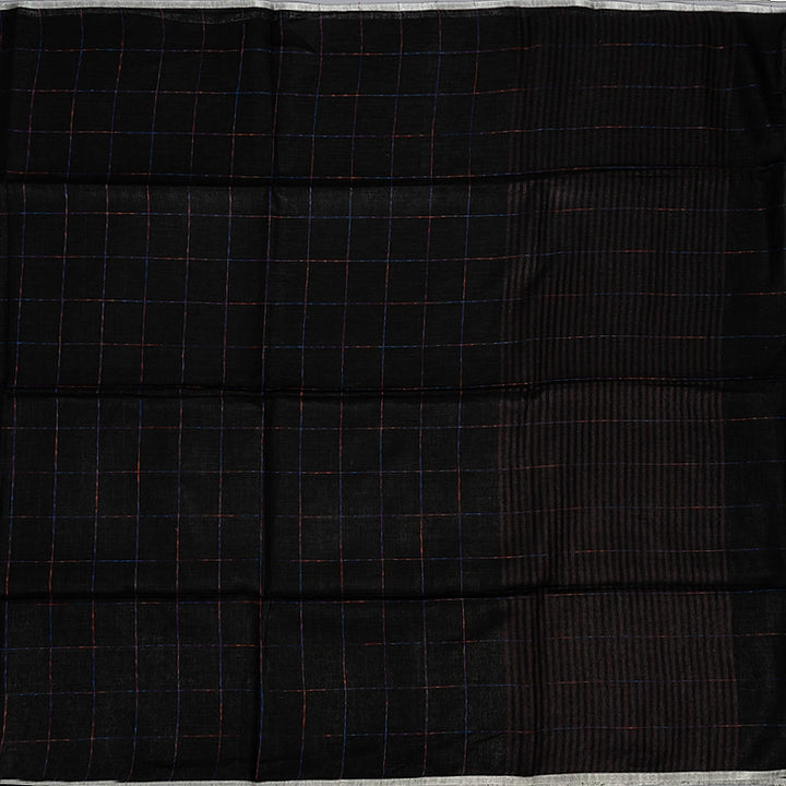 Hayagrivas Black Handloom Linen Saree KSBE147C3-4