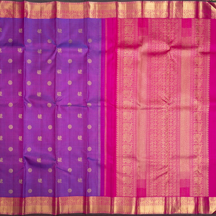Hayagrivas Handloom Purple Kanjivaram Silk Saree with Rani Pink Border KBE2045A7-1