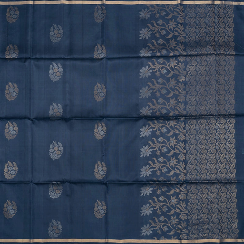 Hayagrivas Bluish-Grey Handloom Soft Silk Saree KBE2106A39-1