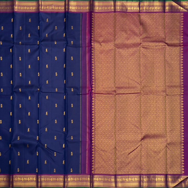 Hayagrivas Handloom Royal Blue Kanjivaram Silk Saree with Purple Border KSBE4H8-1