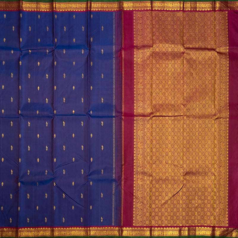 Hayagrivas Handloom Purplish-Blue Kanjivaram Silk Saree with Wine Purple Border KBE1713K2-2