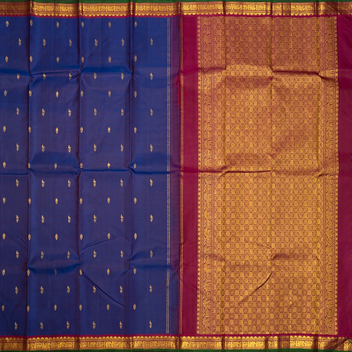 Hayagrivas Handloom Purplish-Blue Kanjivaram Silk Saree with Wine Purple Border KBE1713K2-2