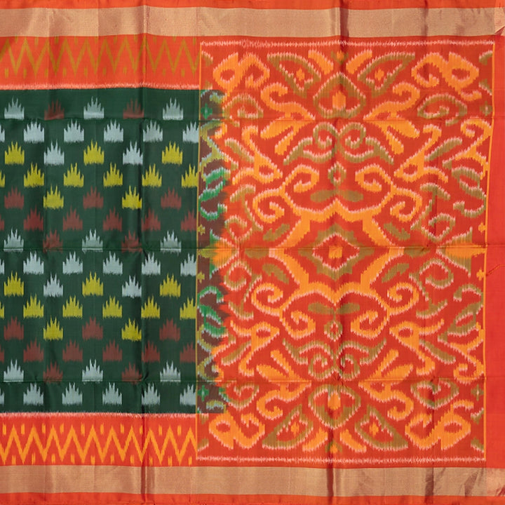 Hayagrivas Dark Green Handloom Ikkat Soft Silk Saree KBE2150A1-15