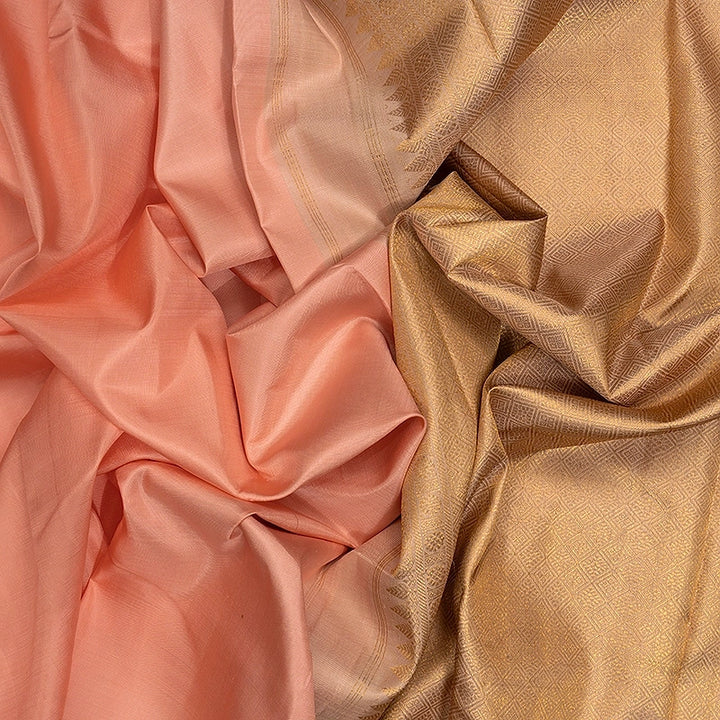 Hayagrivas Handloom Peach Pink Kanjivaram Silk Saree with Creamy Peach Border KBF443F2-2