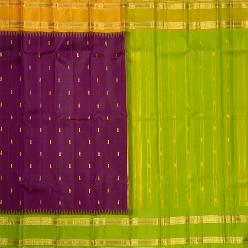 Hayagrivas Handloom Purple Kanjivaram Silk Saree with Ganga Jamuna Border KBE2318B7-1
