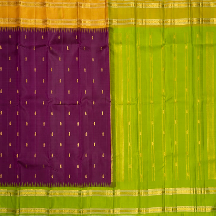 Hayagrivas Handloom Purple Kanjivaram Silk Saree with Ganga Jamuna Border KBE2318B7-1