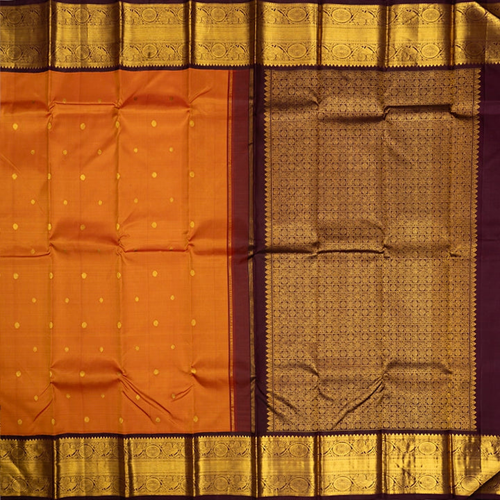 Hayagrivas Handloom Sunset Orange Kanjivaram Silk Saree with Plum Purple Border KSBE102B8-5
