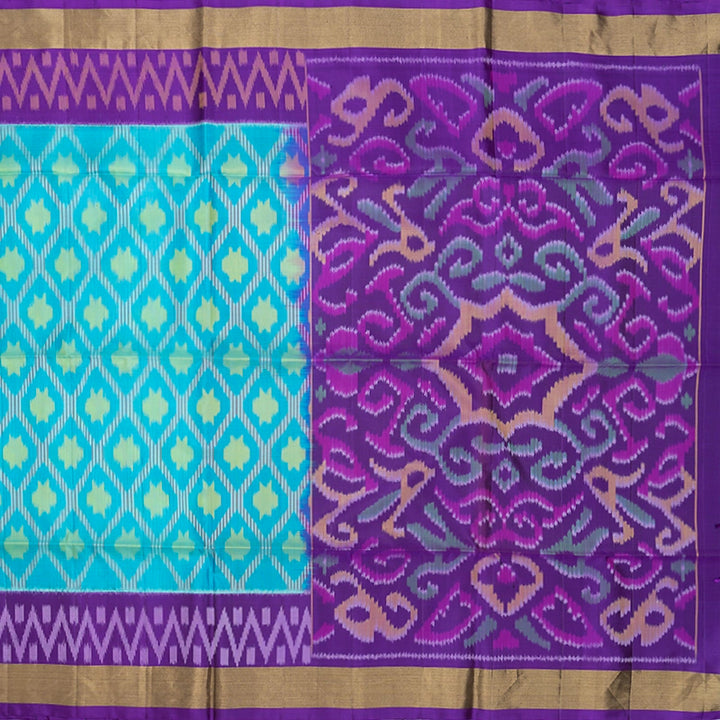 Hayagrivas Sky Blue Handloom Ikkat Soft Silk Saree KBE2150A1-12
