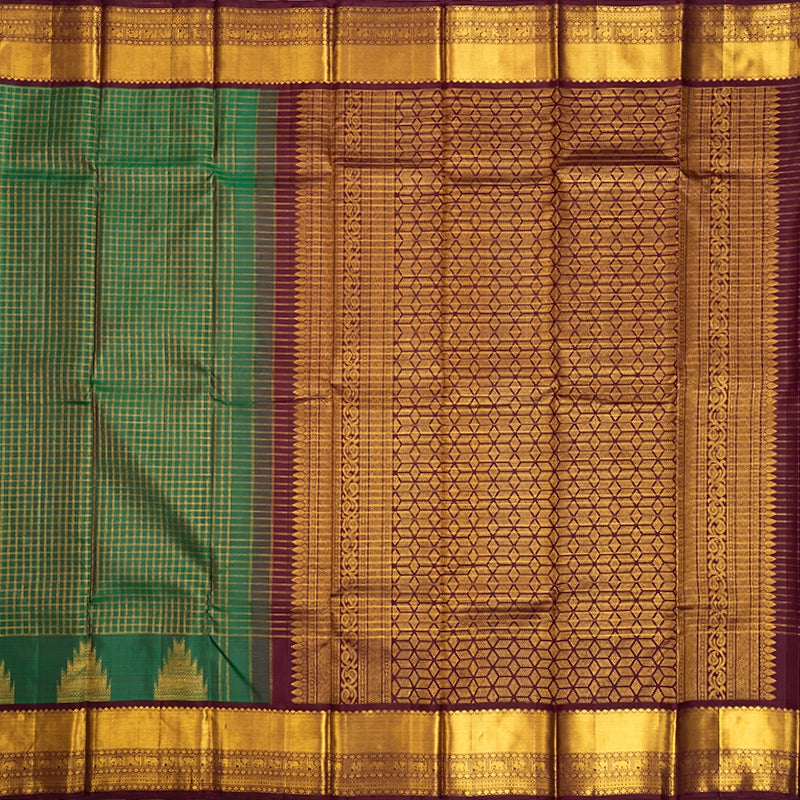 Hayagrivas Handloom Emerald Green Kanjivaram Silk Saree with Burgundy Border KBE2340B15-2