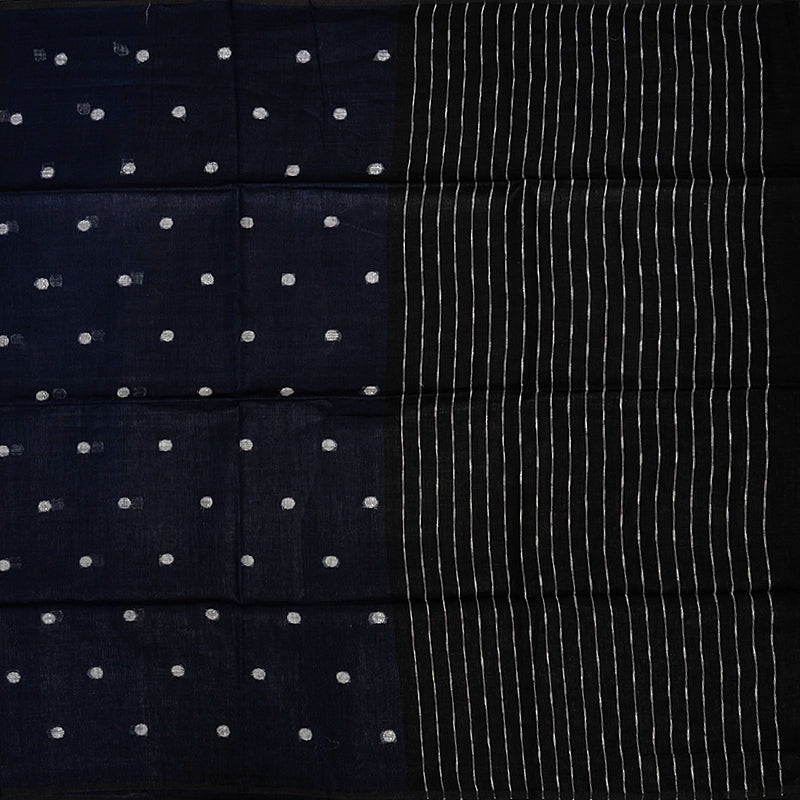 Hayagrivas Ink Blue Handloom Linen Saree KSBE147C1-5