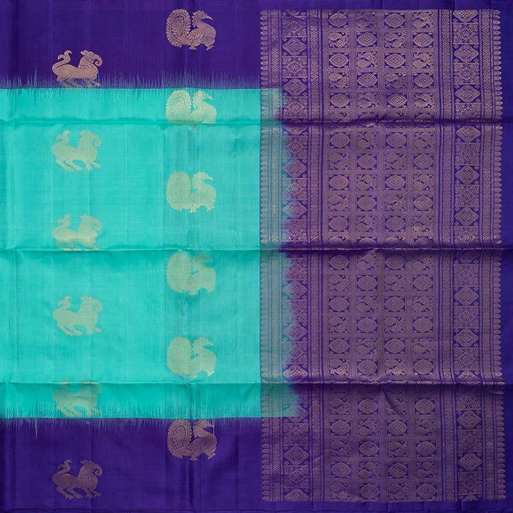 Hayagrivas Sea Green Handloom Soft Silk Saree KBF536G2-27