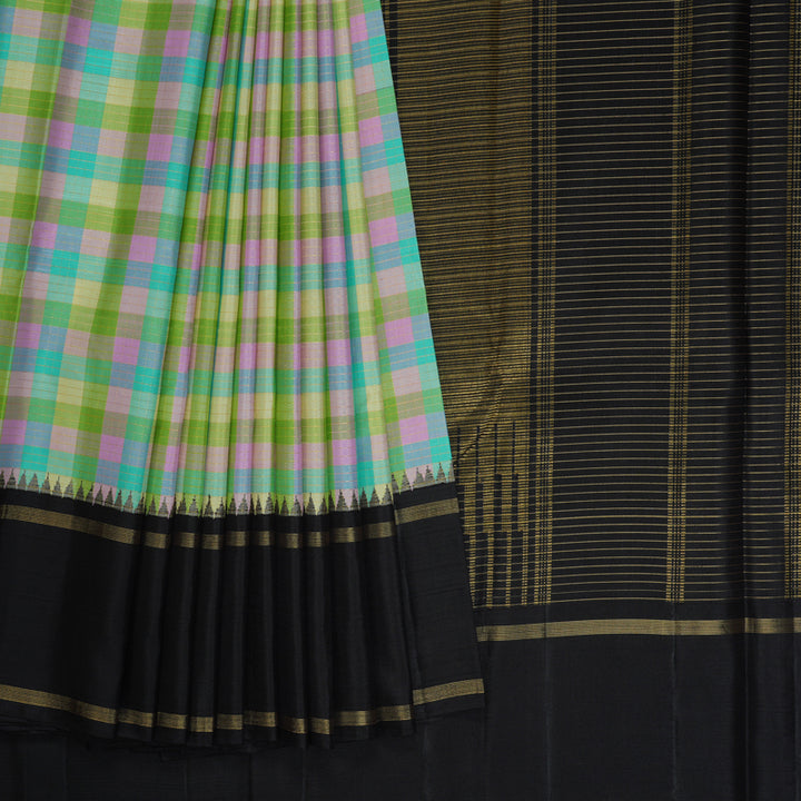 Hayagrivas Handloom Pastel Checks Kanjivaram Silk Saree with Kanchana Brown Border KBE2427C3-1