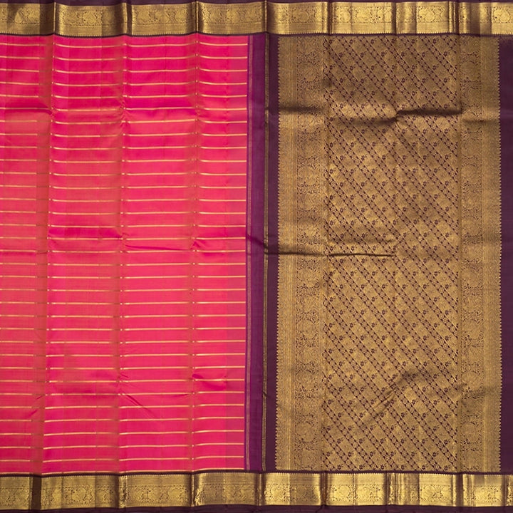 Hayagrivas Handloom Pink Kanjivaram Silk Saree with Burgundy Border KBF237E2-1