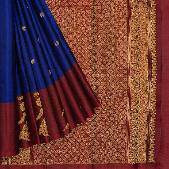 Hayagrivas Purplish-Blue Handloom Kanjivaram Silk Saree KBF103D2-2