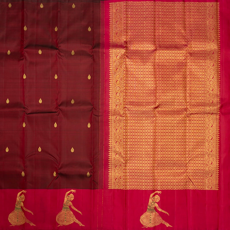 Hayagrivas Handloom Wine Maroon Kanjivaram Silk Saree with Rani Pink Border KBF391F2-5