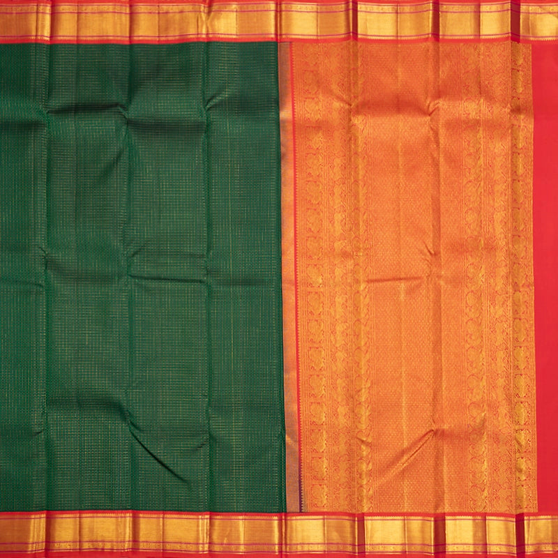 Hayagrivas Handloom Kanjivaram Silk Saree with Orangish-Pink Border KBF427F5-4