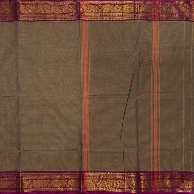 Hayagrivas Greyish-Brown Handloom Chettinad Cotton Saree SSCBF63E14-10