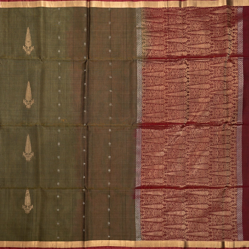 Hayagrivas Olive Green Ikkat Kora Silk Cotton Saree KSBE92A10-5