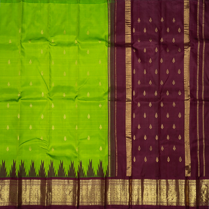Hayagrivas Parrot Green Pure One-sided border Kanjivaram Silk Saree KBF513F2-1