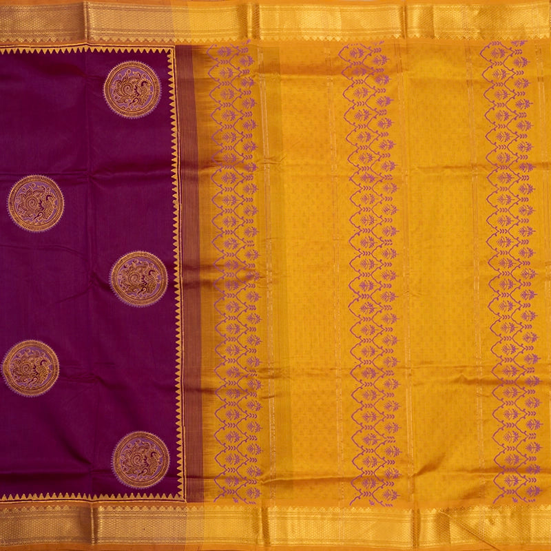 Hayagrivas Dark Magenta Pure Printed Silk Cotton Saree HBF195E2-2