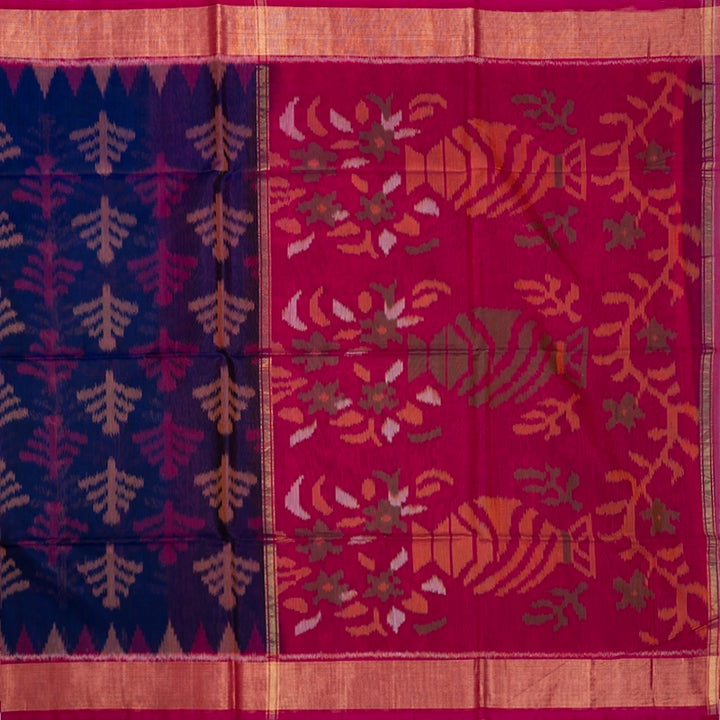 Hayagrivas Dark Blue Ikkat Kora Silk Cotton Saree KBE2149A2-12