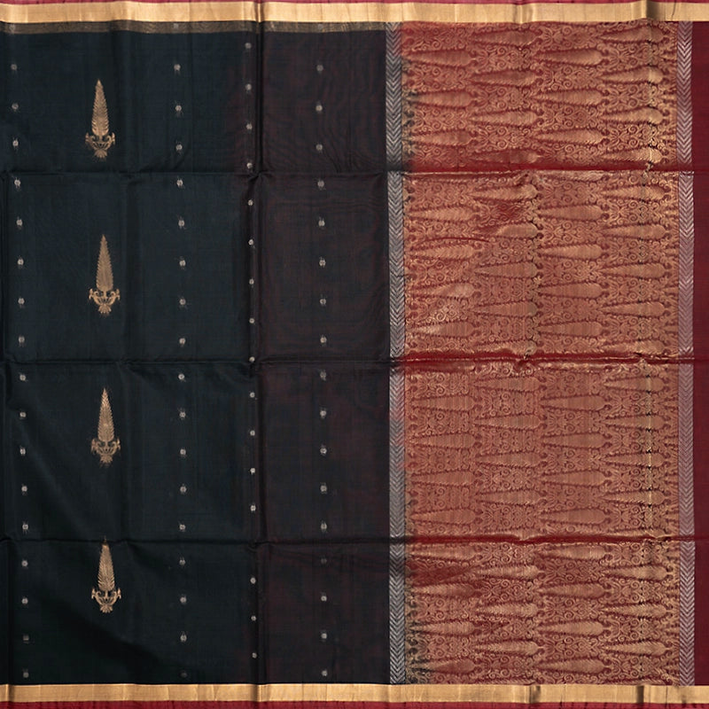 Hayagrivas Black Ikkat Kora Silk Cotton Saree KSBE92A10-13