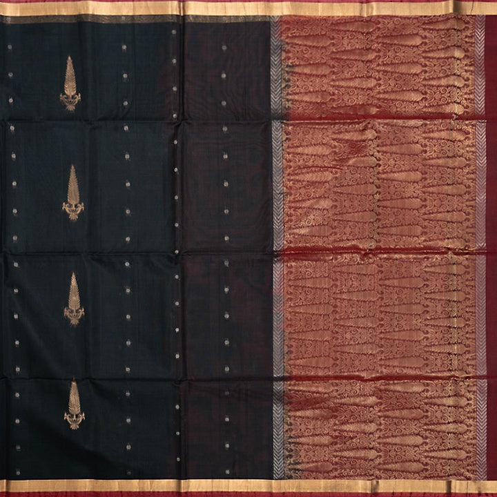 Hayagrivas Black Ikkat Kora Silk Cotton Saree KSBE92A10-13