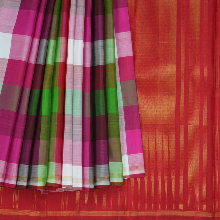 Hayagrivas Handloom Multicolour Checks Kanjivaram Silk Saree KBE2428C5-1