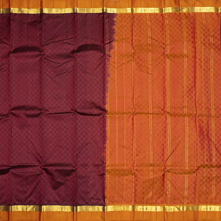 Hayagrivas Handloom Maroon Kanjivaram Silk Saree with Golden Orange Border KBF486F6-15