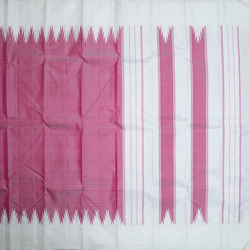 Hayagrivas Handloom Rose Pink Kanjivaram Silk Saree with Half-White Temple Border KBF518G7-1