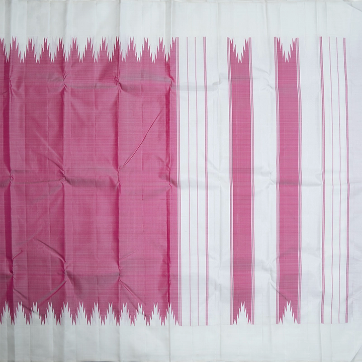 Hayagrivas Handloom Rose Pink Kanjivaram Silk Saree with Half-White Temple Border KBF518G7-1