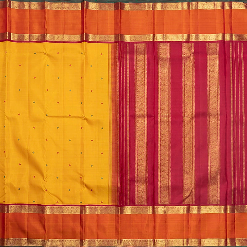 Hayagrivas Handloom Yellow Kanjivaram Silk Saree with Orange Border KBF719G5-1