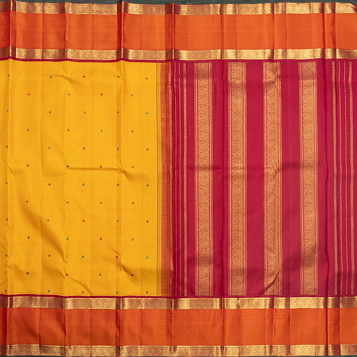 Hayagrivas Handloom Yellow Kanjivaram Silk Saree with Orange Border KBF719G5-1