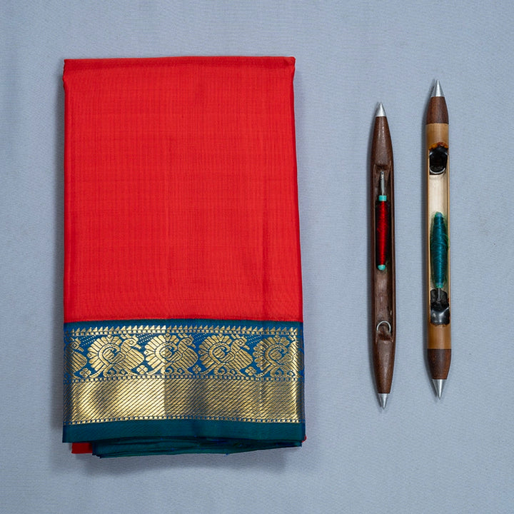 Hayagrivas Handloom Red Kanjivaram Silk Saree with Mayilkazhuthu Border KBF721G1-1